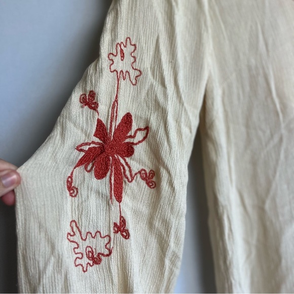 Free People Skyfall Embroidered Tunic Dress Sz M Cream Boho Bell Sleeve READ - Picture 8 of 16